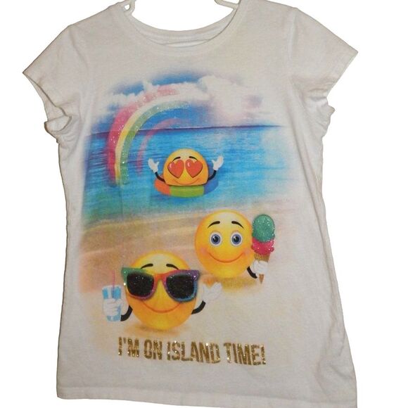 CHILDREN'S PLACE girl's medium 7/8 beach island time emoji graphic t-shirt - Picture 1 of 9